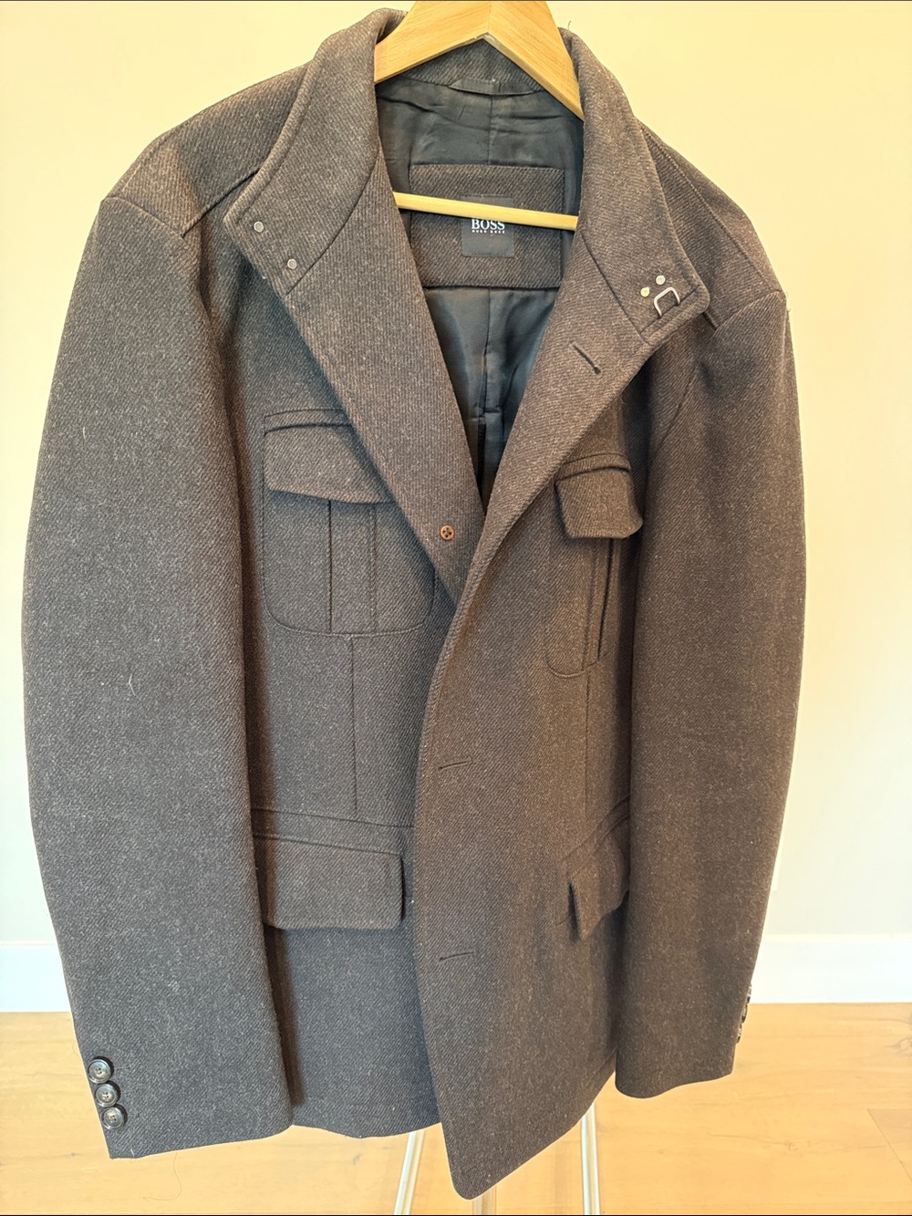 BOSS Men's Charcoal Wool Field Jacket